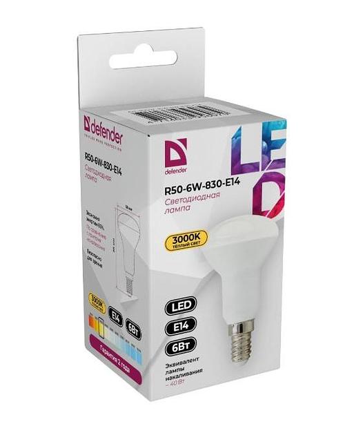 Defender Лампочка светодиодная R50-6W-830-E14 рефлектор, 3000 К, теплый белый, 1 шт. фото 1