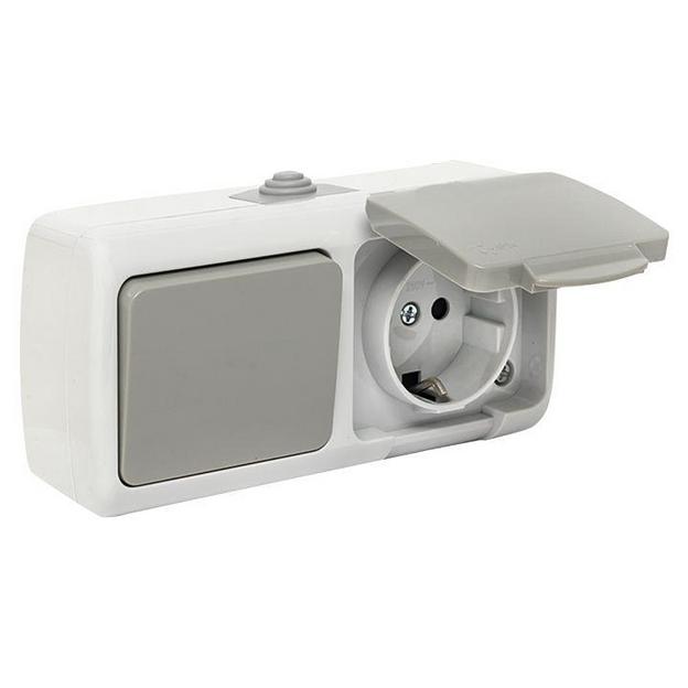 EKF EFRV16-050-30-540 Мурманск Блок  розетка 1-м 16А с заземлением с крышкой+ 1-кл выключатель IP54 серый EKF фото 1