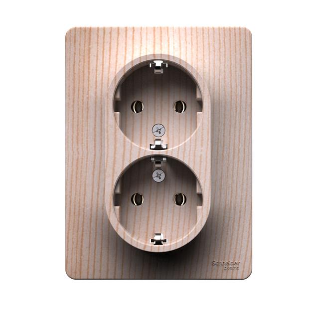 GLOSSA розетка двойная с заземлением, 16А, в сборе, сосна фото 1