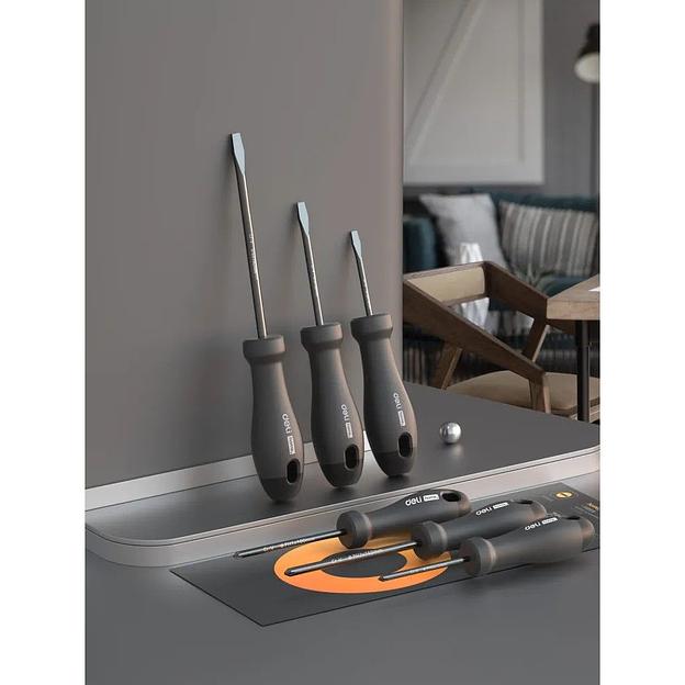 Набор отверток "Home Series Black" Deli HT1006 6шт SL3x75+SL5x100+SL6x150+PH0x75+PH1x100+PH2x150, эксклюзивный дизайн, рукоятка из высококачественного софттач пластика фото 6
