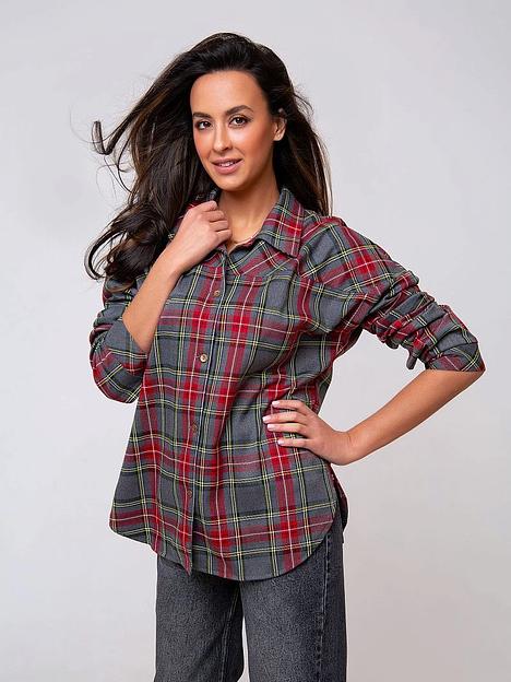 Рубашка женская в клетку, серый и красный, Опт фото 1