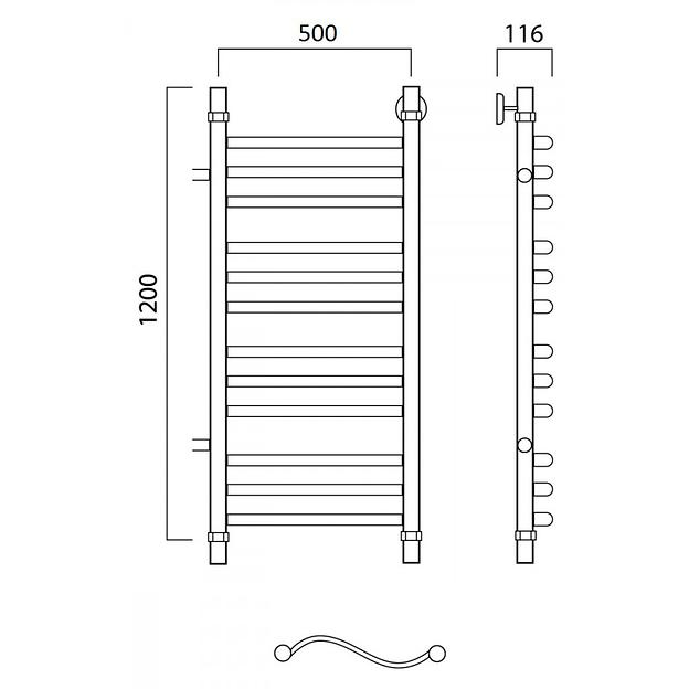 Полотенцесушитель водяной Роснерж Волна L101011 120x50 с боковым подключением 1000 групповой фото 2