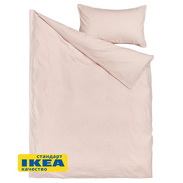 Пододеяльник 1,5 спальный, наволочка ПАЛЬМЕ (ИКЕА БЕРГПАЛМ) 150x200/50x70, светло-розовый, бязь KL-10500672 фото 2
