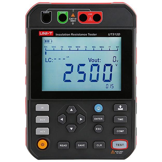 Измеритель сопротивления изоляции UT512D до 2,5 кВ, до 1 ТОм память на 999 измерений, CAT IV 600 В фото 1