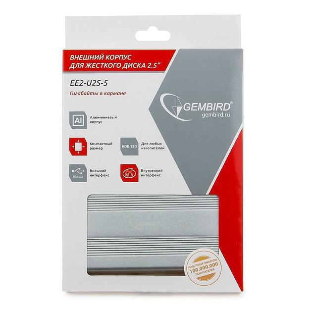 Внешний корпус 2.5" Gembird EE2-U2S-5-S, серебро, USB 2.0, SATA, металл Gembird {100} фото 4