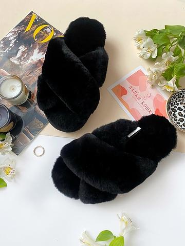 Меховые женские тапочки с перекрестными шлейками фото 3