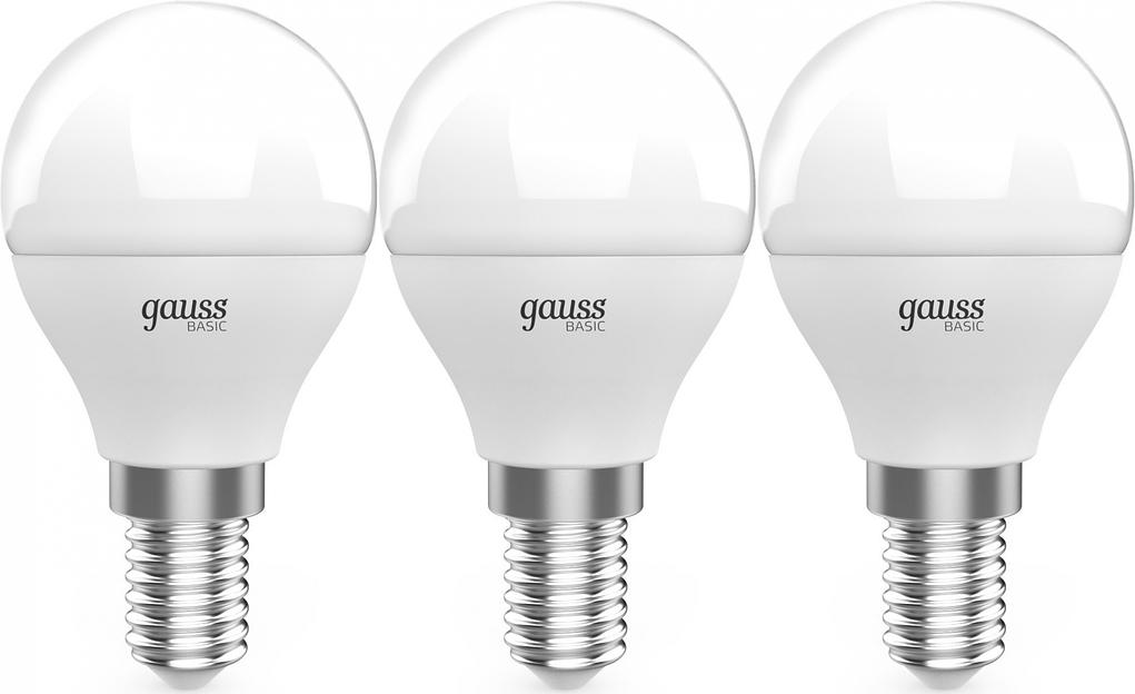 Лампа светодиодная Gauss Basic 10531152T 5.5Вт цок.:E14 шар 240B 3000K св.свеч.бел.теп. (упак.:3шт) фото 1