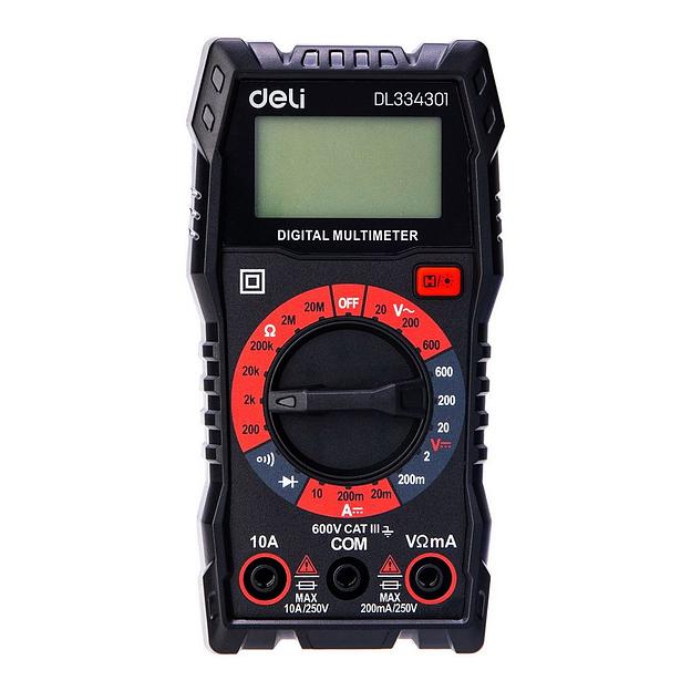 Измерительный и разметочный инструмент Deli Многофункциональный цифровой мультиметр Deli DL334301 напряж. 0,2-600В, сила тока 0,02-10А, сопр. 0,0002-20 МОм, ЖК-дисплей фото 1