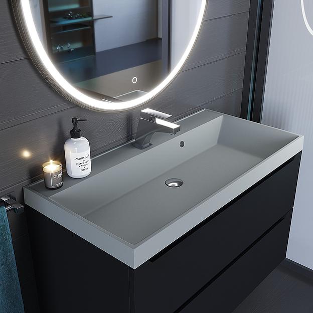 Раковина кварцевая для ванной Uperwood Classic Quartz 100 см, серая матовая, платина фото 4