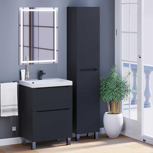 Тумба под раковину для ванной Uperwood Tanos, 60 см, напольная, черная матовая, 2 ящика фото 7