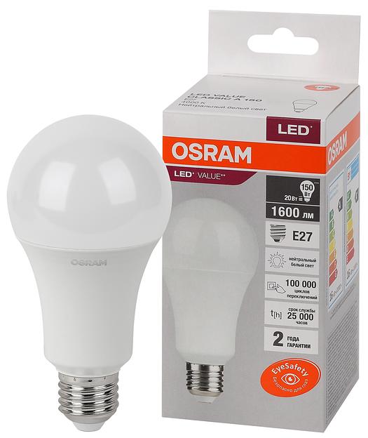 Лампа светодиодная LED 20 Вт E27 4000К 1600Лм груша 220 В (замена 150Вт) OSRAM фото 1