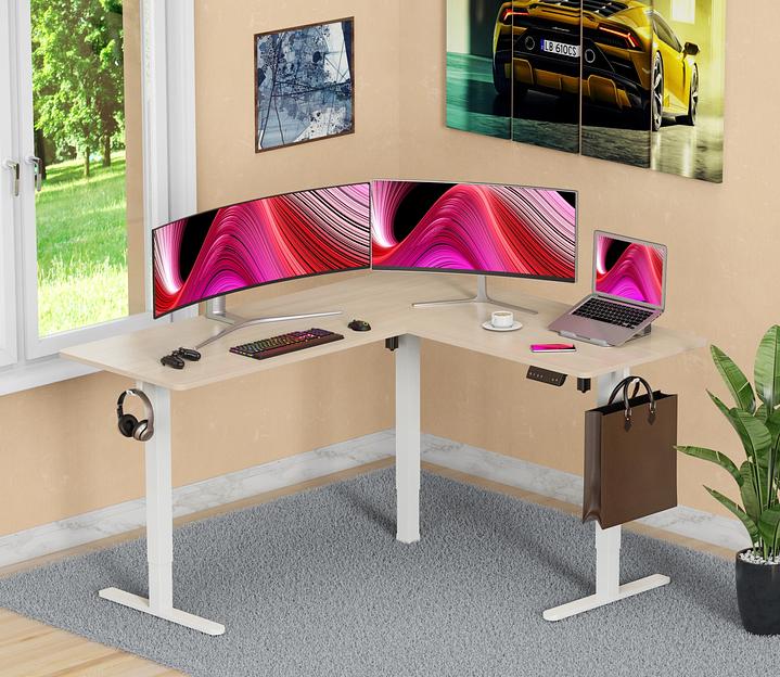 Стол для компьютера Cactus угловой подъёмный столешница МДФ белый дуб каркас белый 140x72x60см (CS-EDXL-WWD) фото 9