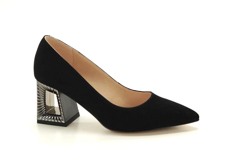 Туфли женские, чёрные, натуральная замша, каблук 7,5 см фото 1