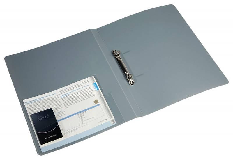 Папка на 2-х кольцах Бюрократ -0827/2RGREY A4 пластик 0.7мм кор.27мм внутр. с вставкой серый фото 2