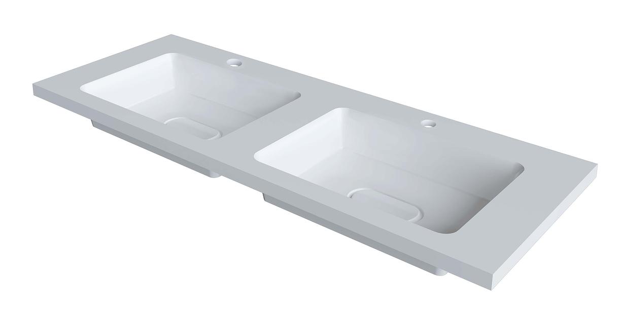 Раковина для ванной полувстраиваемая двойная Uperwood Modul 120 см, белая глянцевая фото 5