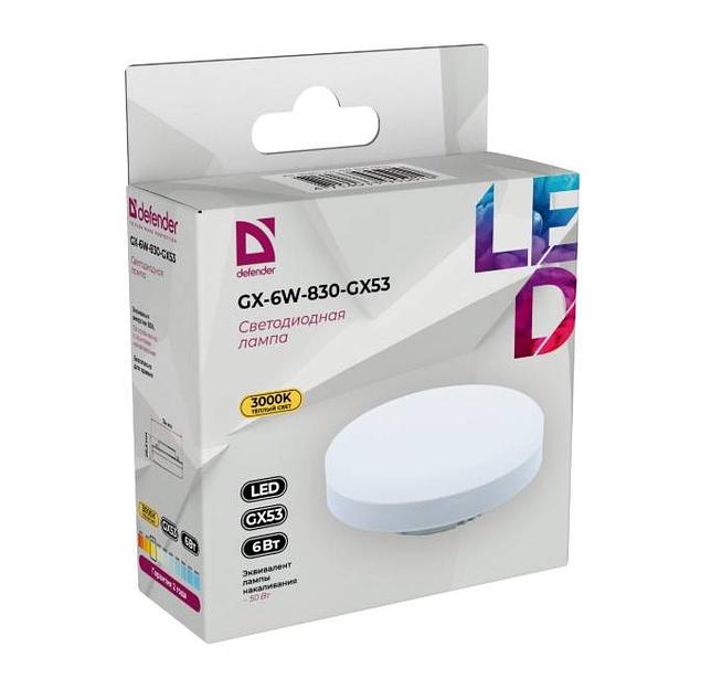 Defender Лампочка светодиодная GX-6W-830-GX53 таблетка, 3000 К, теплый белый, 1 шт. фото 1
