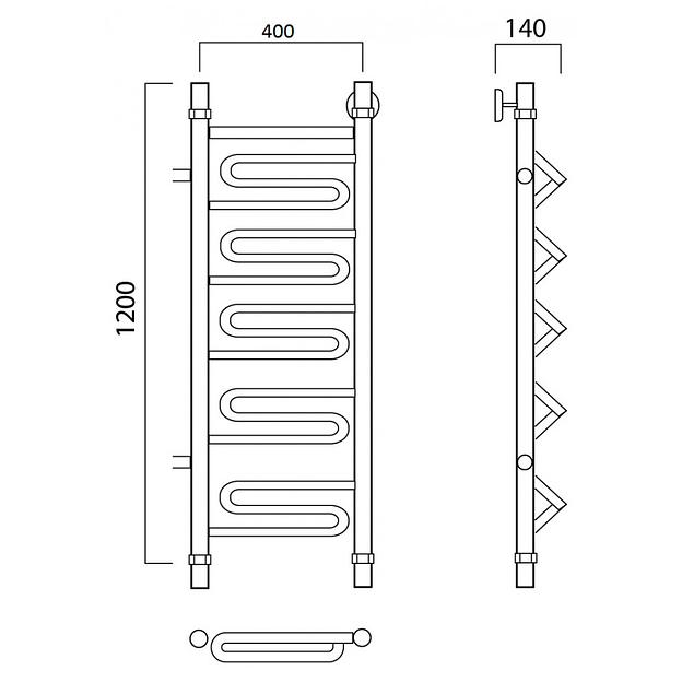 Полотенцесушитель водяной Роснерж Зиг-Заг L105001 120x40 с боковым подключением 600 фото 2