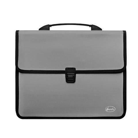 Папка-портфель с 4 отделениями, А4, с ручкой и застежкой, 0,75/0,15 мм, ПП, серебро, Forofis фото 1