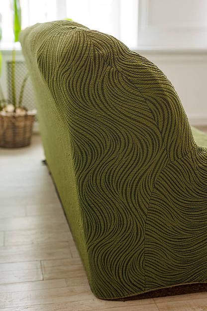 Чехол на трёхместный диван Чехлы&Пледы «Жаккард Волна» малахит ОПТ фото 3
