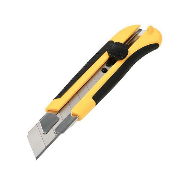 Нож Deli Технический нож Deli DL0035 25мм, ударопрочный корпус, кнопка блокировки, прорезиненная рукоятка фото 1