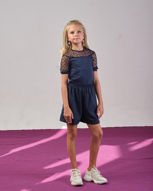 Блузка школьная с коротким рукавом на девочку KristiKlo синяя ОПТ фото 5