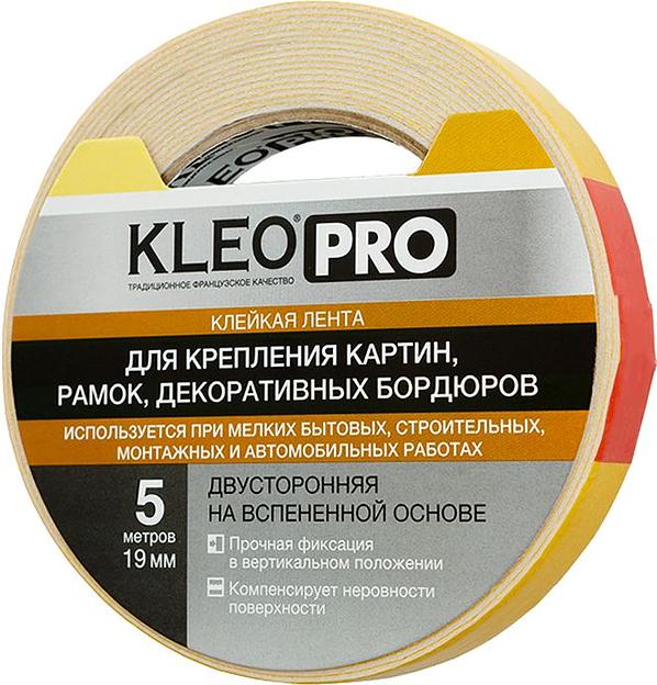 Клейкая лента KLEO PRO двусторонняя на вспененной основе "Для крепления картин" 19мм*5м фото 1