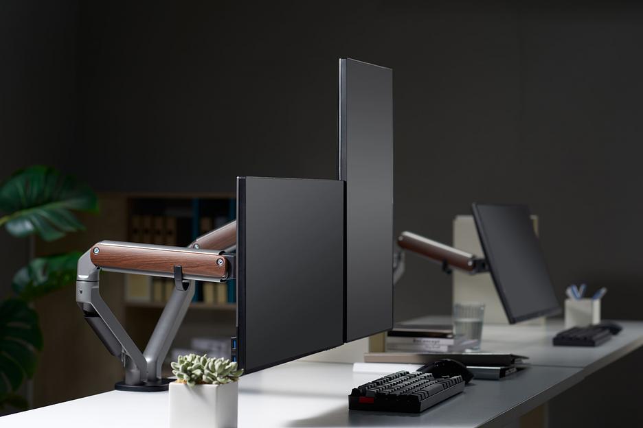 Кронштейн для мониторов Ultramounts UM735WD серый/коричневый 17"-27" макс.7кг крепление к столешнице поворот и наклон фото 10