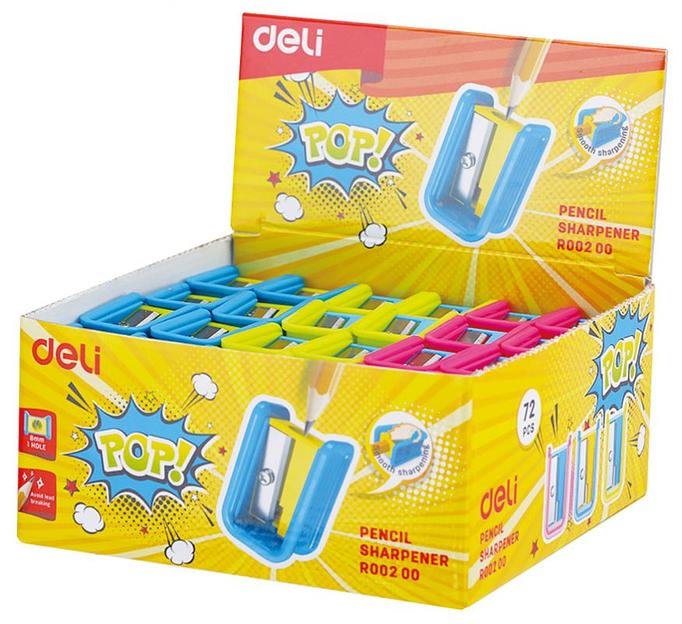 Точилка для карандашей ручная Deli ER00200 PoP 1 отверстие пластик ассорти дисплей фото 2