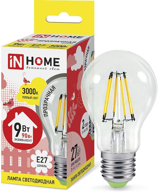 Лампа светодиодная LED-A60-deco 9Вт 230В Е27 3000К 810Лм прозрачная IN HOME фото 1