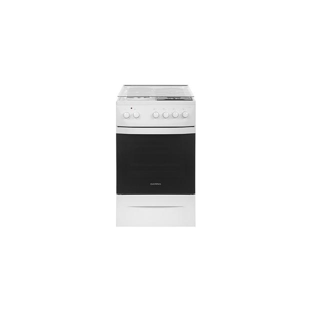 Газовая плита Darina 1D KM 241 337 W, электрическая духовка, стеклянная крышка, сталь, белый и черный фото 1