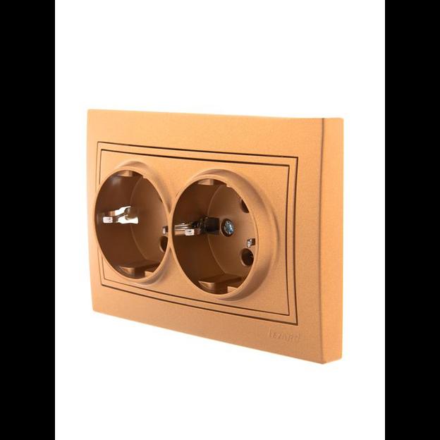 Розетка 2-м СП Mira 16А IP20 с заземл. со вставкой керамика зол. метал. LEZARD 701-1313-127 фото 2