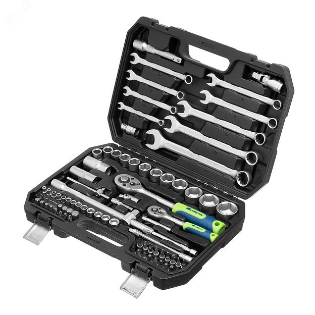 Набор инструментов, 1/2, 1/4, пластиковый кейс, 82 предмета фото 1