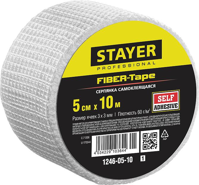 STAYER FIBER-Tape, 5 см х 10 м, 3 х 3 мм, самоклеящаяся серпянка, Professional (1246-05-10) фото 1