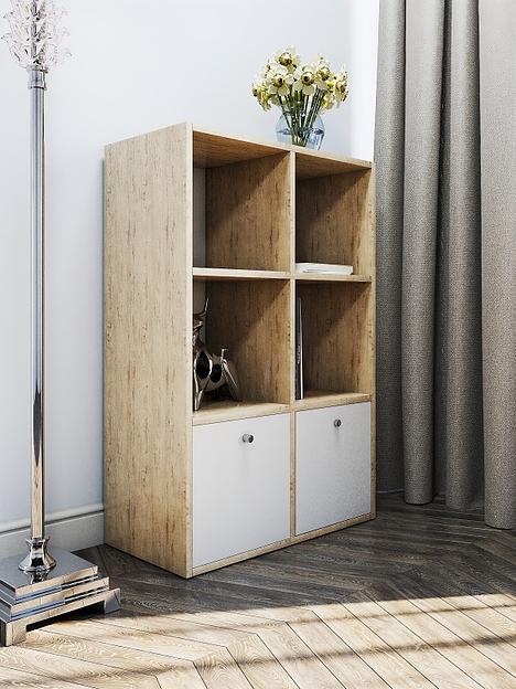 Стеллаж вертикальный с дверцами Wood&Stone «Малави» белый, дуб бунратти 62.8×31.2×93.4 см фото 2