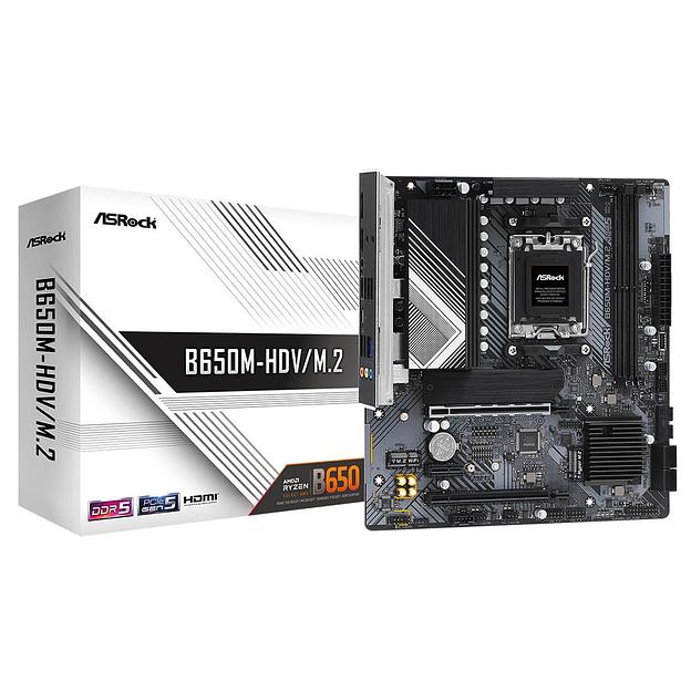 Материнская плата ASROCK B650M-HDV/M.2, AM5, B650, 2*DDR5, HDMI+DP, 4xSATA3 6.0, M.2 Socket, RAID, USB 3.2, USB 2.0, Type-C, mATX (B650M-HDV/M.2) фото 1
