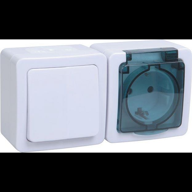 Iek EBGMP20-K03-31-54-EC БГб-22-31-ГПБд блок горизонтальный "выкл 1кл + розетка 1м с з/к" о/у IP54 ГЕРМЕС PLUS (кл.бел./кр.дым.) фото 1