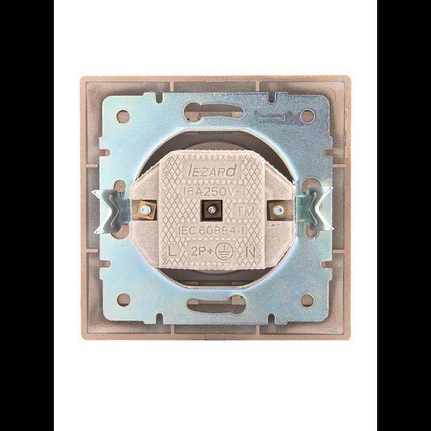Розетка 1-м СП Mira 16А IP20 без заземл. со вставкой керамика свет. корич. перламутр. LEZARD 701-313 фото 4