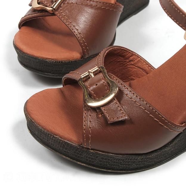 Босоножки женские из натуральной кожи на танкетке р-р.34, арт.МТ444 коричневый ОПТ фото 6