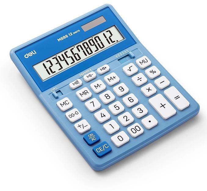 Калькулятор настольный Deli EM888A-BL голубой/белый 12-разр. фото 1