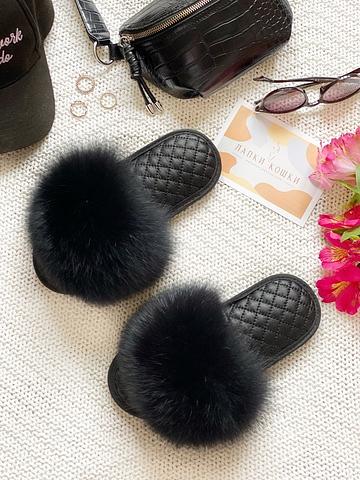 Женские тапочки из песца и стелькой из стеганой кожи фото 1