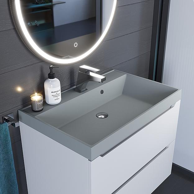 Раковина кварцевая для ванной комнаты Uperwood Classic Quartz 70 см, серая матовая, платина фото 1