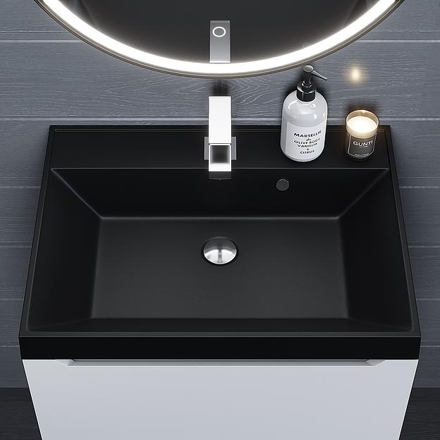Раковина кварцевая для ванной комнаты Uperwood Classic Quartz 60 см, черная матовая, космос фото 4
