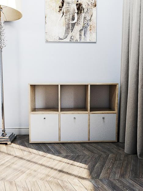 Стеллаж горизонтальный с дверцами Wood&Stone «Малави» дуб бунратти, белый 93.4×31.2×62.8 см фото 3