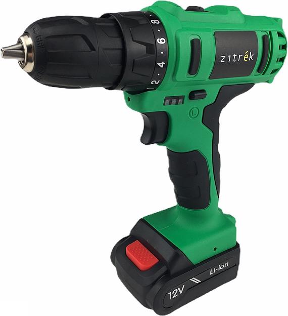 Дрель аккумуляторная Zitrek Greenpower 12-Li { 12В, Li-ion аккумулятор 2шт, ЗУ, кейс, бита } [063-4074] фото 2