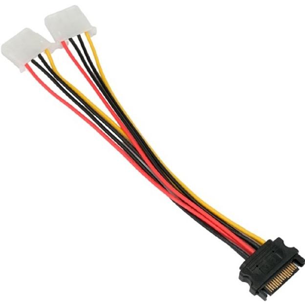 Cablexpert Кабель-разветвитель питания SATA Sata 15pin(M) / 2xMolex 4pin(F), медь, 20см, пакет (CC-SATA-2MOLEX-20CM) фото 1