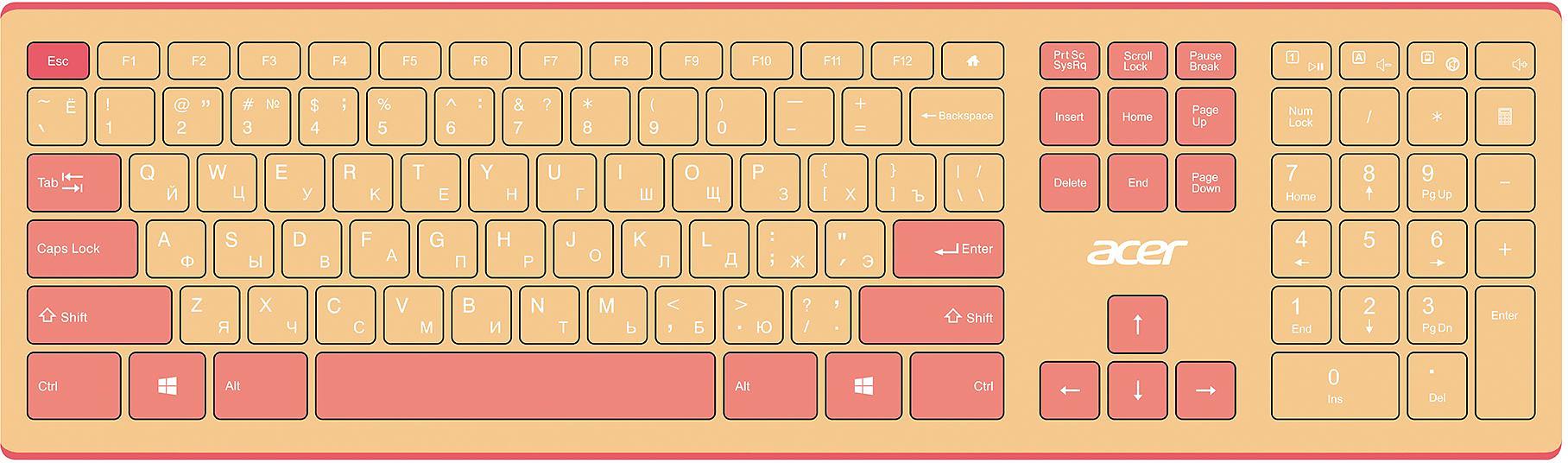 Клавиатура + мышь Acer OCC205 клав:розовый/бежевый мышь:розовый/бежевый USB беспроводная slim (ZL.ACCEE.00F) фото 2