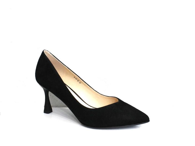 Туфли женские, чёрные, натуральная замша, каблук 7.5 см фото 1