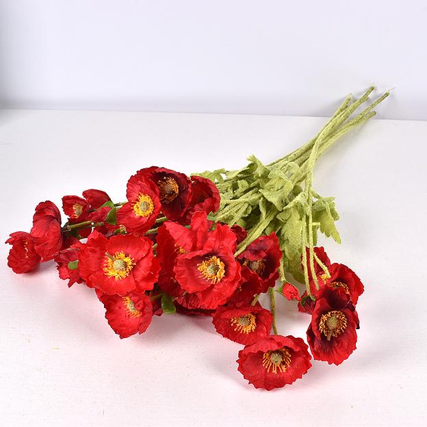 Искусственные цветы Ветка маков, шелк, 60 см, опт фото 1