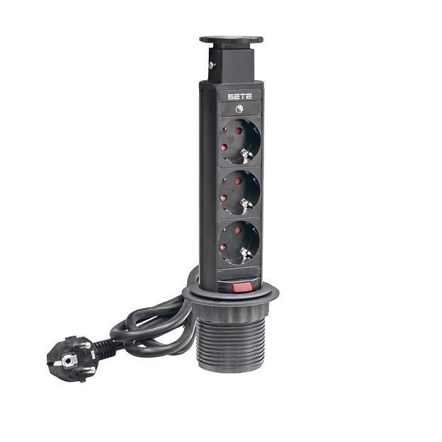 SETE Удлинитель настольный выдвижной, 230V, 60mm, черный, SPO-3B фото 1