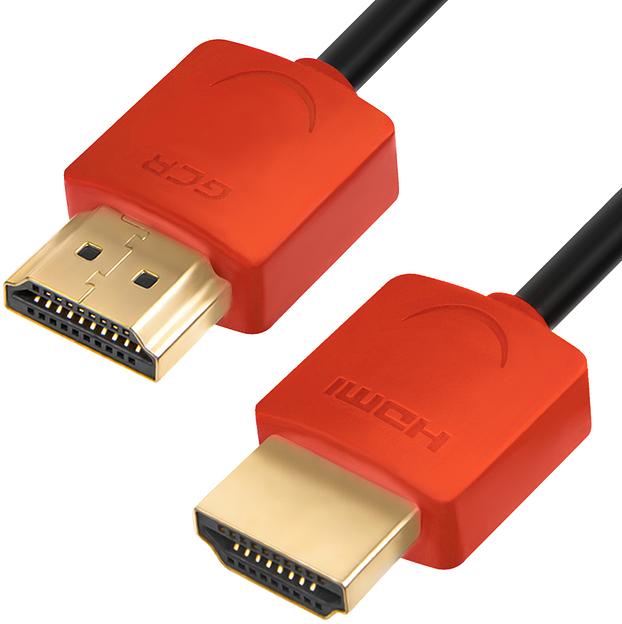 Greenconnect Кабель SLIM 1.0m HDMI 2.0, красные коннекторы Slim, OD3.8mm, HDR 4:2:2, Ultra HD, 4K 60 fps 60Hz, 3D, AUDIO, 18.0 Гбит/с, 32/32 AWG, GCR-51213 Greenconnect HDMI (m) - HDMI (m) 1м (GCR-51213) фото 1